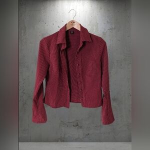 SHEIN Burgundy Pinstripe Button-Down Shirt